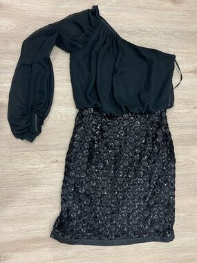 Laundry By Shelli Segal Black One-Shoulder Sequin Mix Dress